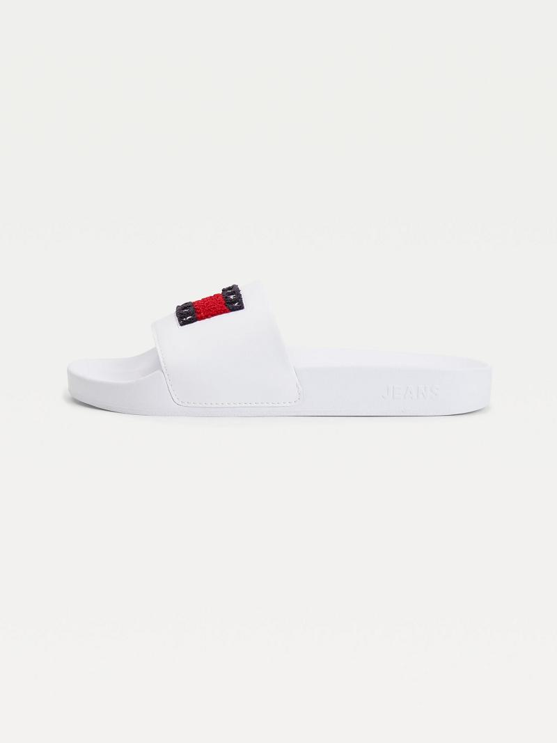 Női Tommy Hilfiger Terry Logo Pool Sandal Fehér | HU 610QMA